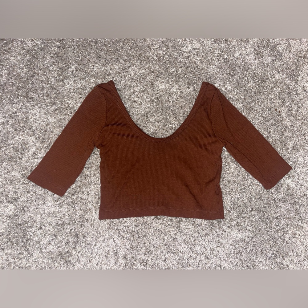 Ribbed Boutique Cropped Long 3/4 Sleeve Brown